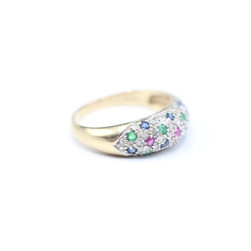 34 - 9ct gold diamond and multicoloured gemstone ring (3.4g) Size Q