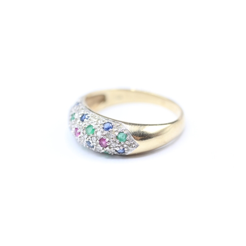 34 - 9ct gold diamond and multicoloured gemstone ring (3.4g) Size Q