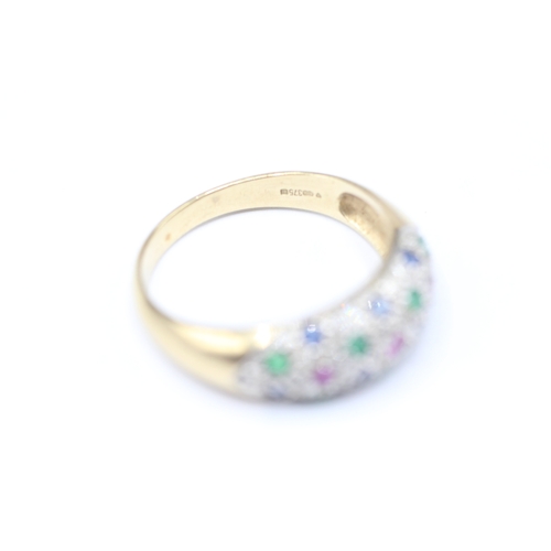 34 - 9ct gold diamond and multicoloured gemstone ring (3.4g) Size Q