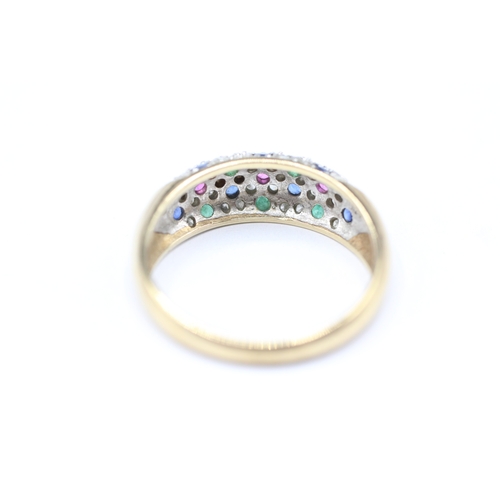 34 - 9ct gold diamond and multicoloured gemstone ring (3.4g) Size Q