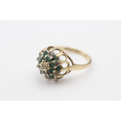 46 - 9ct gold diamond and emerald cluster ring (2.6g) Size M 1/2