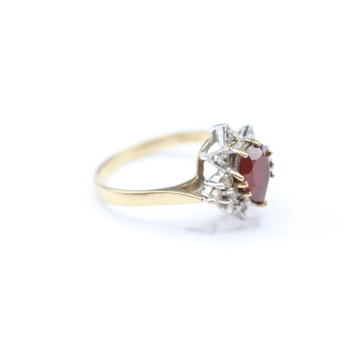 52 - 9ct gold red pear shape gemstone and diamond ring (3.1g) Size P