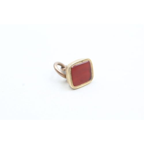 54 - 9ct gold red gemstone fob seal (2.2g)