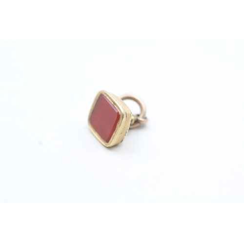 54 - 9ct gold red gemstone fob seal (2.2g)