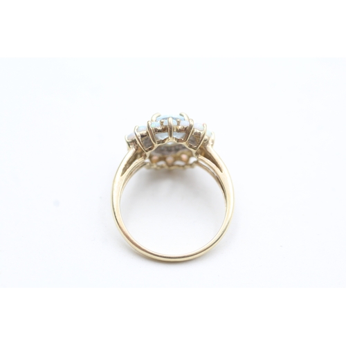 7 - 9ct gold opal, diamond and blue gemstone halo ring (3.7g) Size P