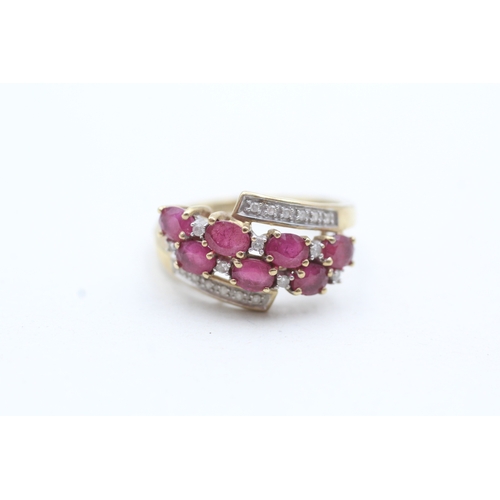 77 - 9ct gold pink gemstone and diamond ring (2.7g) Size N