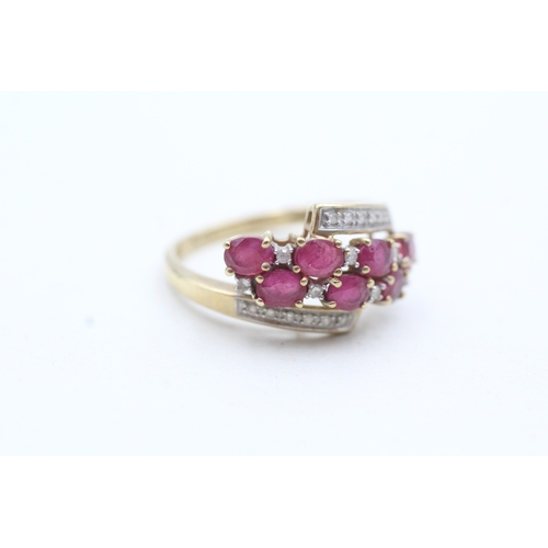 77 - 9ct gold pink gemstone and diamond ring (2.7g) Size N