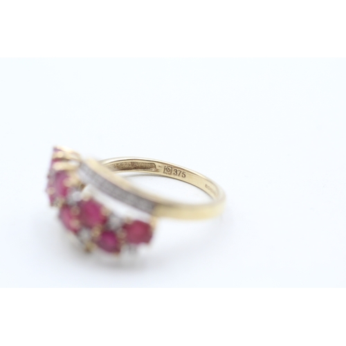 77 - 9ct gold pink gemstone and diamond ring (2.7g) Size N