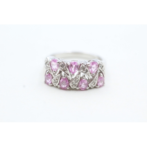 81 - 9ct gold pink gemstone and diamond ring (4.3g) Size N