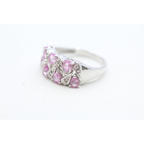 81 - 9ct gold pink gemstone and diamond ring (4.3g) Size N