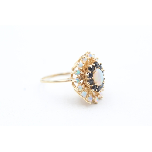 85 - 14ct gold opal & sapphire dress ring (5.2g) Size K 1/2