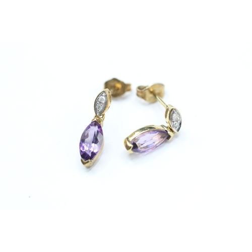 88 - 9ct gold amethyst and diamond stud earring (1.2g)