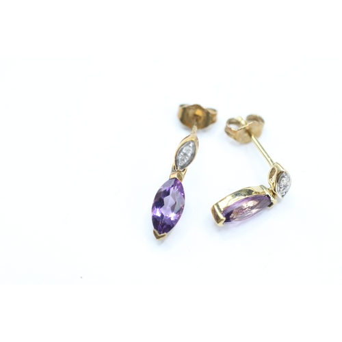 88 - 9ct gold amethyst and diamond stud earring (1.2g)