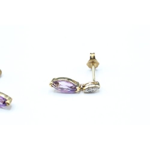 88 - 9ct gold amethyst and diamond stud earring (1.2g)