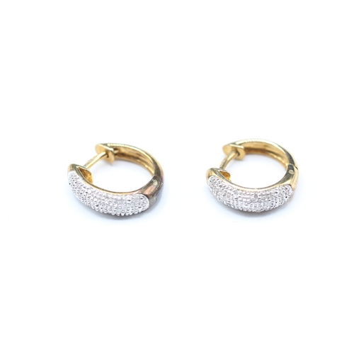 90 - 9ct gold and diamond hinged hoop earrings (2.9g)