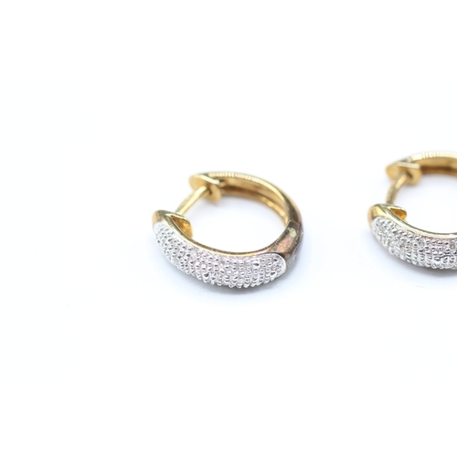 90 - 9ct gold and diamond hinged hoop earrings (2.9g)