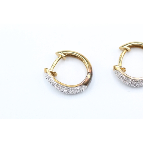 90 - 9ct gold and diamond hinged hoop earrings (2.9g)