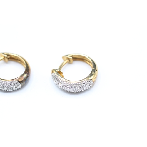 90 - 9ct gold and diamond hinged hoop earrings (2.9g)