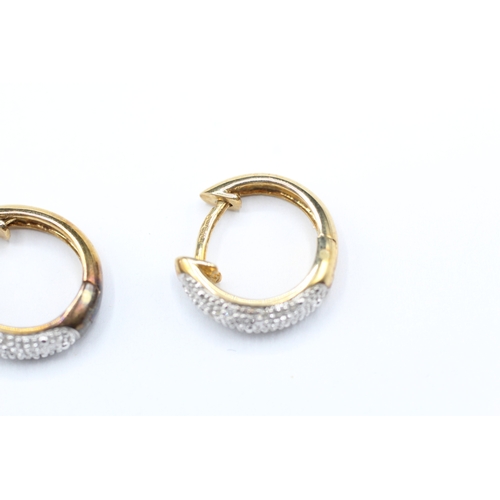 90 - 9ct gold and diamond hinged hoop earrings (2.9g)