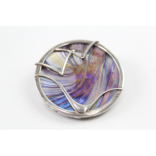 254 - Pat Cheney Sterling Silver Bird Design Glass Brooch 13g