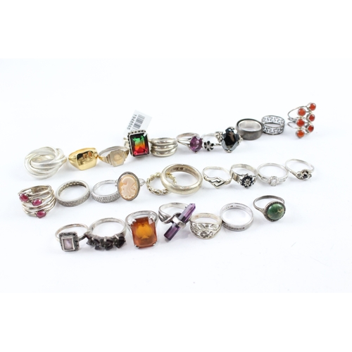 260 - Assortment of Sterling Silver Rings inc. Gemstone, Band, Cut Work 136g