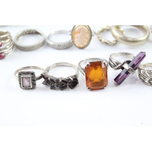 260 - Assortment of Sterling Silver Rings inc. Gemstone, Band, Cut Work 136g