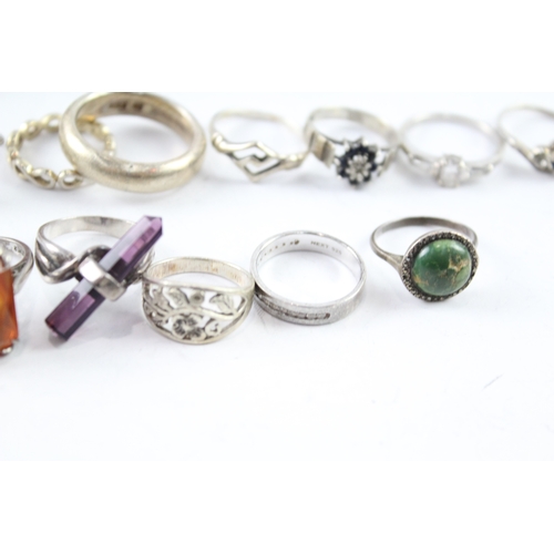 260 - Assortment of Sterling Silver Rings inc. Gemstone, Band, Cut Work 136g