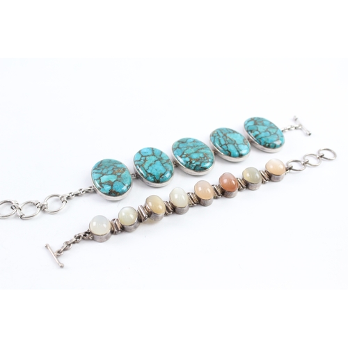 266 - Collection of Sterling Silver Gemstone Bracelets inc. Turquoise, Quartz x 2 85g