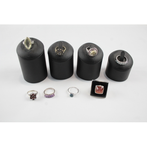 302 - Collection of Sterling Silver Gemstone Rings inc. Sapphire, Opal, Garnet x 8 45g