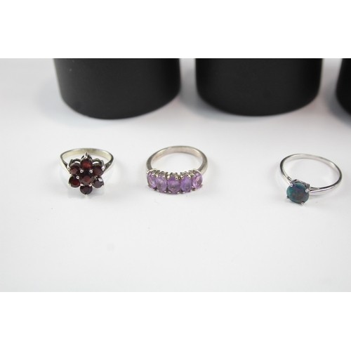 302 - Collection of Sterling Silver Gemstone Rings inc. Sapphire, Opal, Garnet x 8 45g