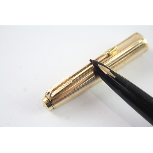 448 - Vintage Parker 61 Gold Plated Fountain Pen 14ct Gold Nib WRITING