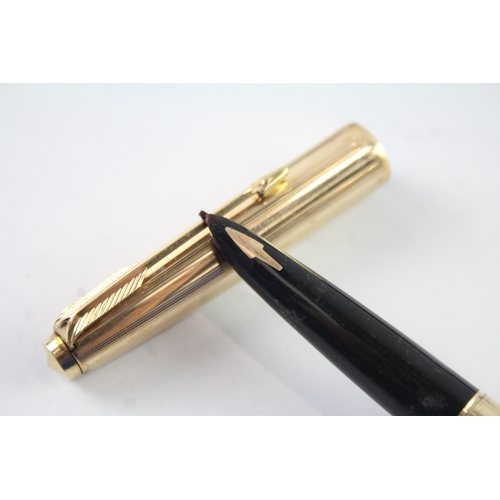 448 - Vintage Parker 61 Gold Plated Fountain Pen 14ct Gold Nib WRITING