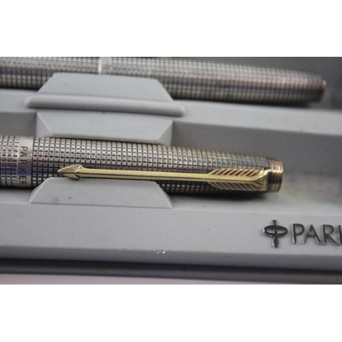 451 - Vintage Parker 75 .925 Sterling Silver Fountain Pen w/ 14ct Gold Nib WRITING