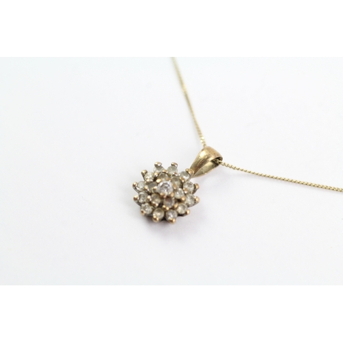 18 - 9ct gold diamond cluster pendant on chain