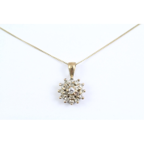 18 - 9ct gold diamond cluster pendant on chain