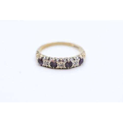 186 - 9ct gold amethyst & diamond half eternity ring (1.7g) Size N