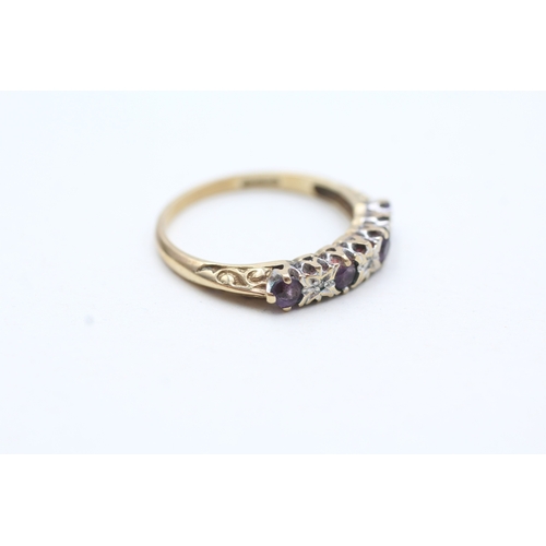 186 - 9ct gold amethyst & diamond half eternity ring (1.7g) Size N
