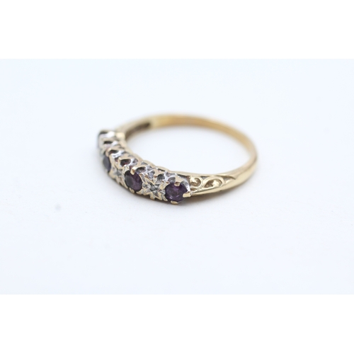 186 - 9ct gold amethyst & diamond half eternity ring (1.7g) Size N