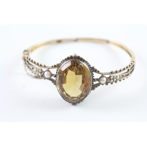 198 - 15ct gold citrine and seed pearl ring (21.5g) Size K