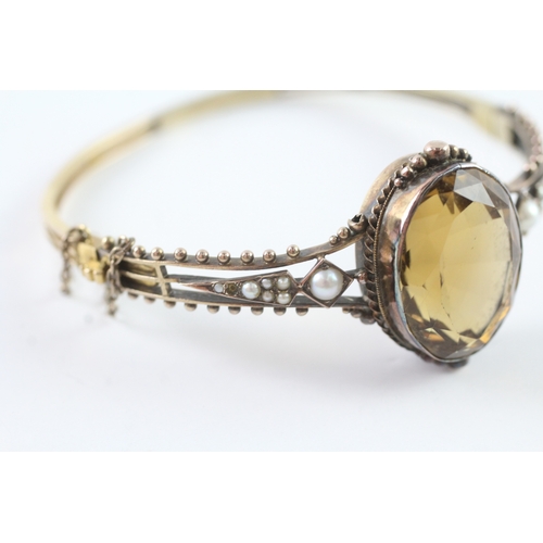 198 - 15ct gold citrine and seed pearl ring (21.5g) Size K