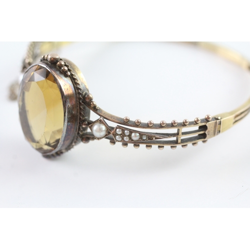198 - 15ct gold citrine and seed pearl ring (21.5g) Size K