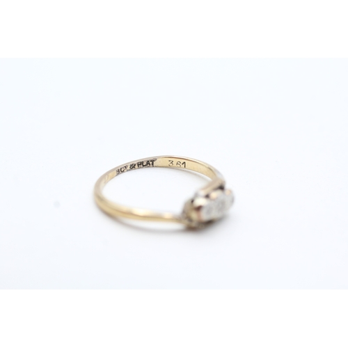 199 - 9ct gold & platinum diamond trilogy ring (1.7g) Size K