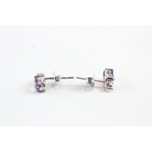 207 - 3x 9ct gold amethyst & diamond drop earrings