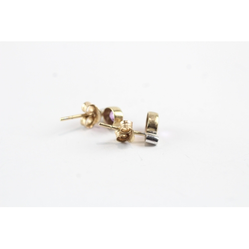 207 - 3x 9ct gold amethyst & diamond drop earrings