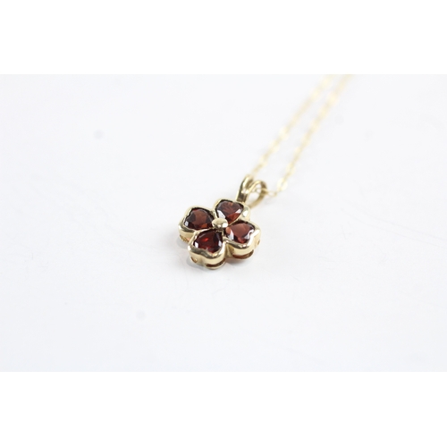 215 - 2x 9ct gold garnet drop earrings & necklace set