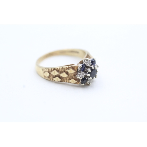 217 - 9ct gold sapphire and diamond halo ring (3.7g) Size P