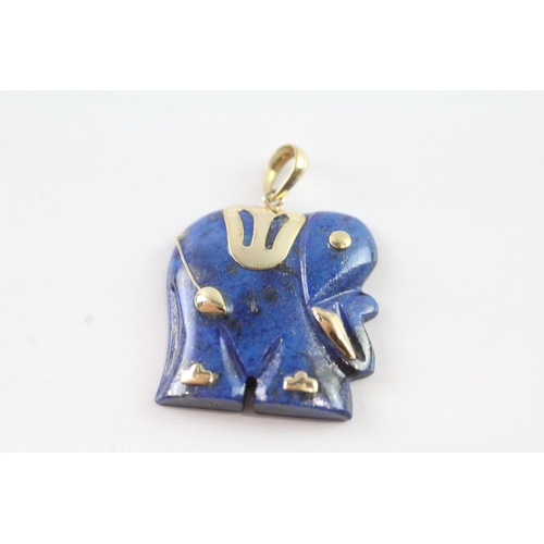 9ct gold lapis carved elephant pendant (3.3g)