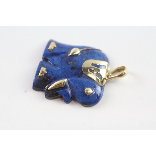 234 - 9ct gold lapis carved elephant pendant (3.3g)