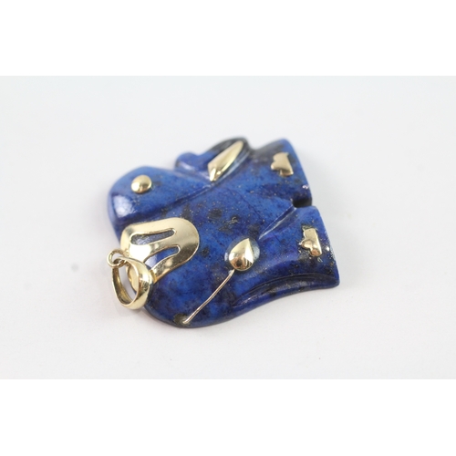 234 - 9ct gold lapis carved elephant pendant (3.3g)