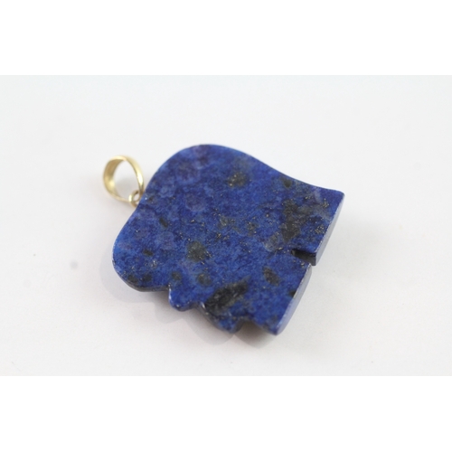 234 - 9ct gold lapis carved elephant pendant (3.3g)